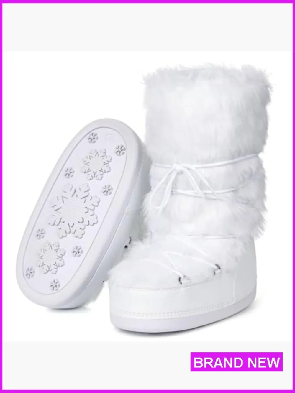 Faux Fur Mid Calf Snow Boots Fluffy Winter Warm Fur Lined Slip On Lace Up